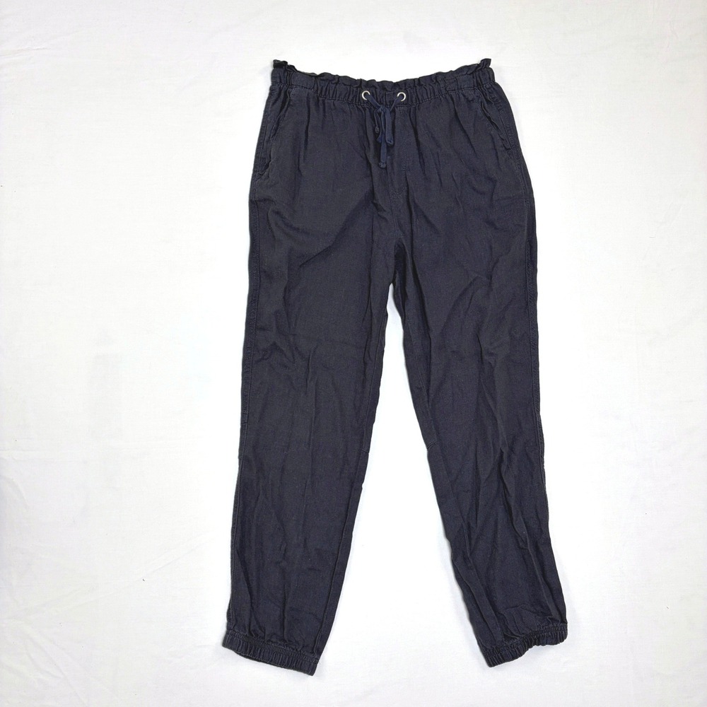 Social Standard by Sanctuary Navy Linen Blend Joggers Paperbag Waist Pants Med.